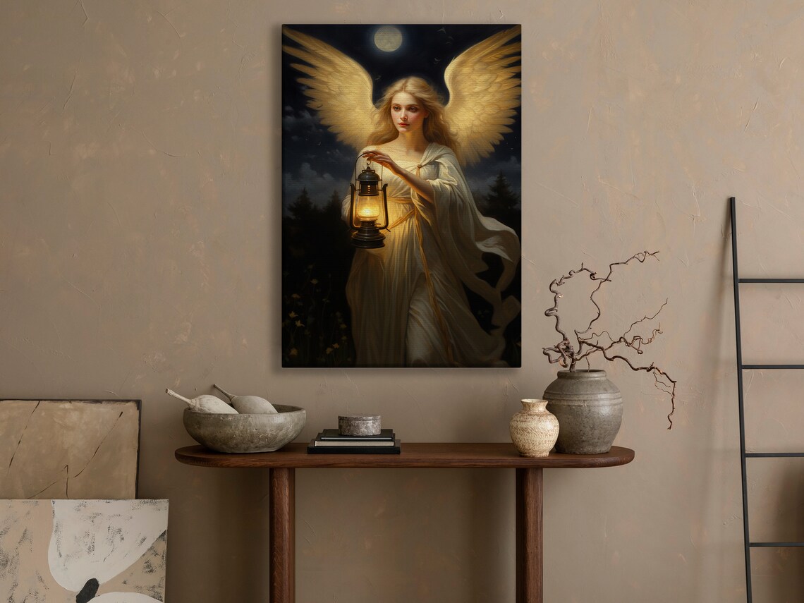 Vintage Angel Holding a Lantern Religious Art Print - Image 4