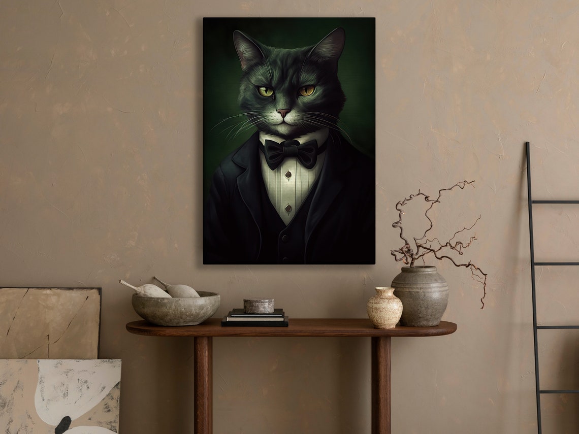 Dapper Black Cat In Tuxedo And Bow Tie Formal Portrait Wall Art - Image 4