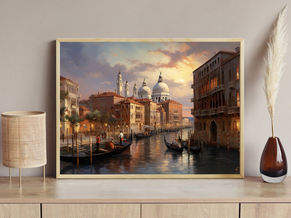 Classic Mid Century Venice River Painting Art Print Retro Nostalgia Architecture Poster Print