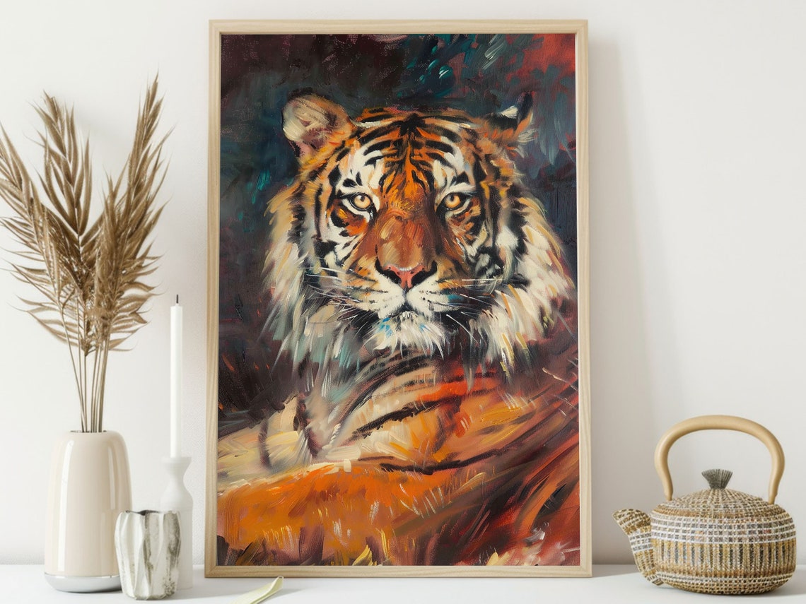 Majestic Tiger Portrait Painterly Big Cat Orange Teal Wall Poster