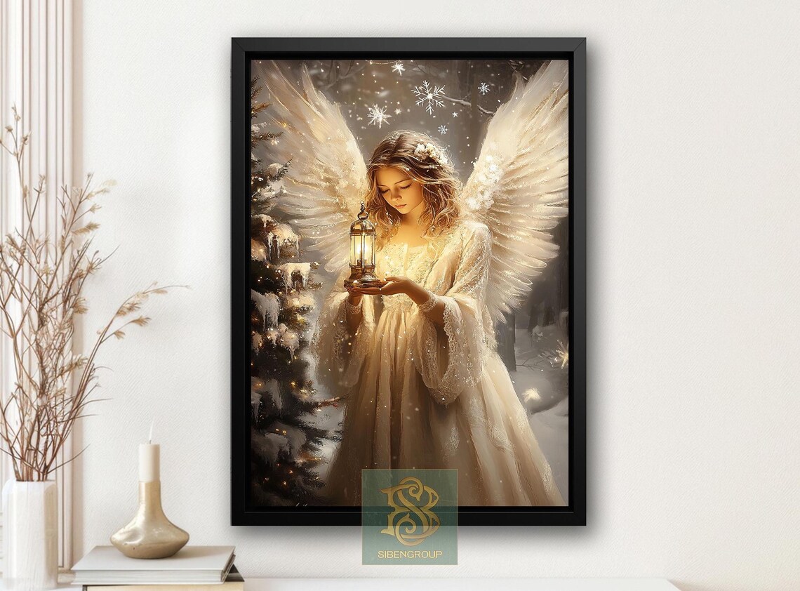 Vintage Christmas Angel Art Print, Christian Decor