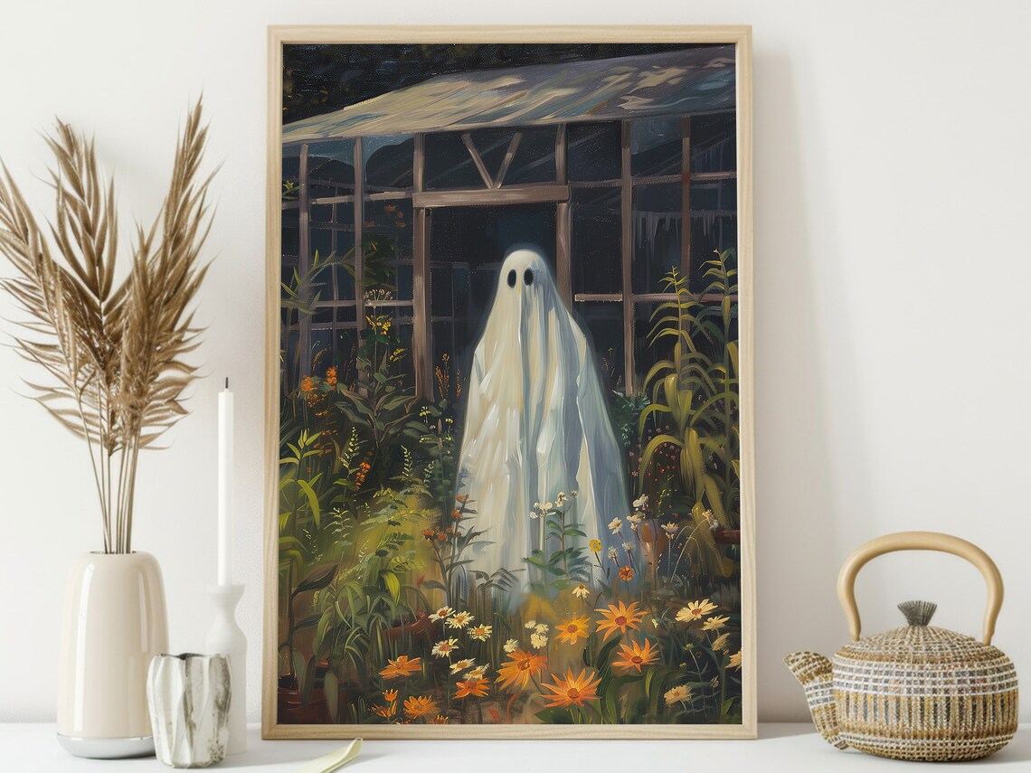 Ghost In Overgrown Greenhouse Doorway Wildflower Garden Art Poster - Image 4