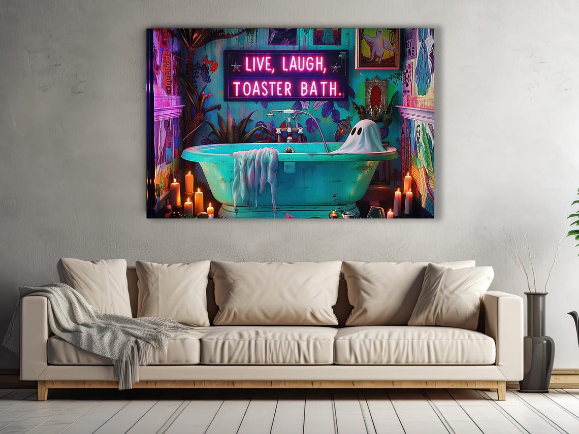 Funny Neon Live Laugh Toaster Bath Ghost Bathtub Halloween Art Poster - Image 2