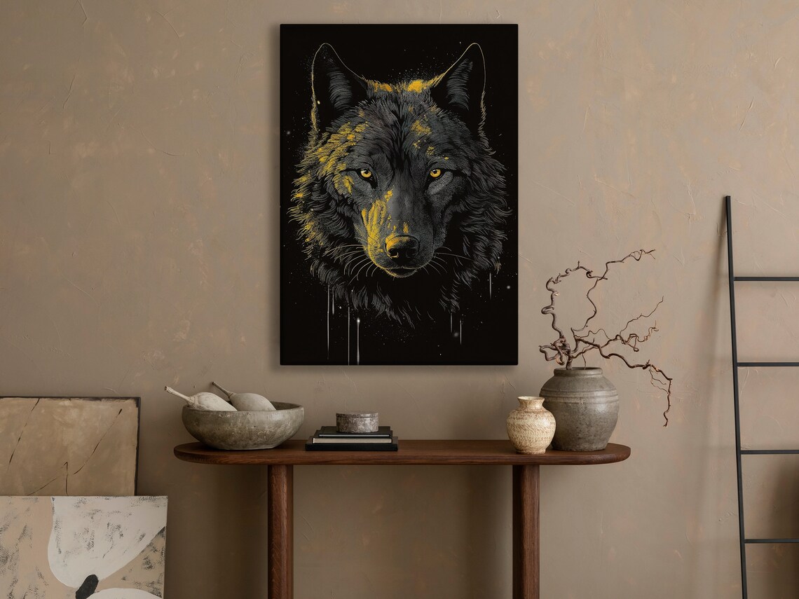 Black Wolf Golden Eyes Dark Wildlife Portrait Wall Art Poster - Image 3
