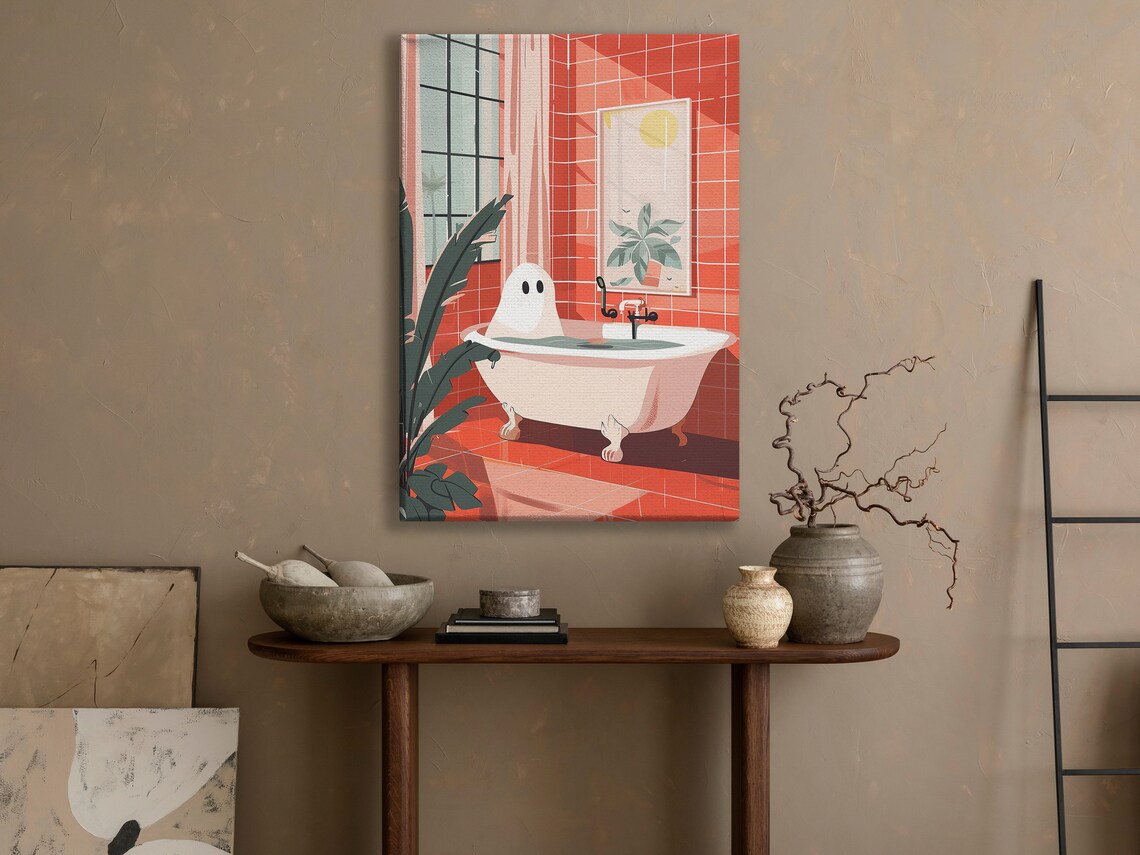 Vintage Ghost In Bath, Cute Halloween Poster Print - Image 3
