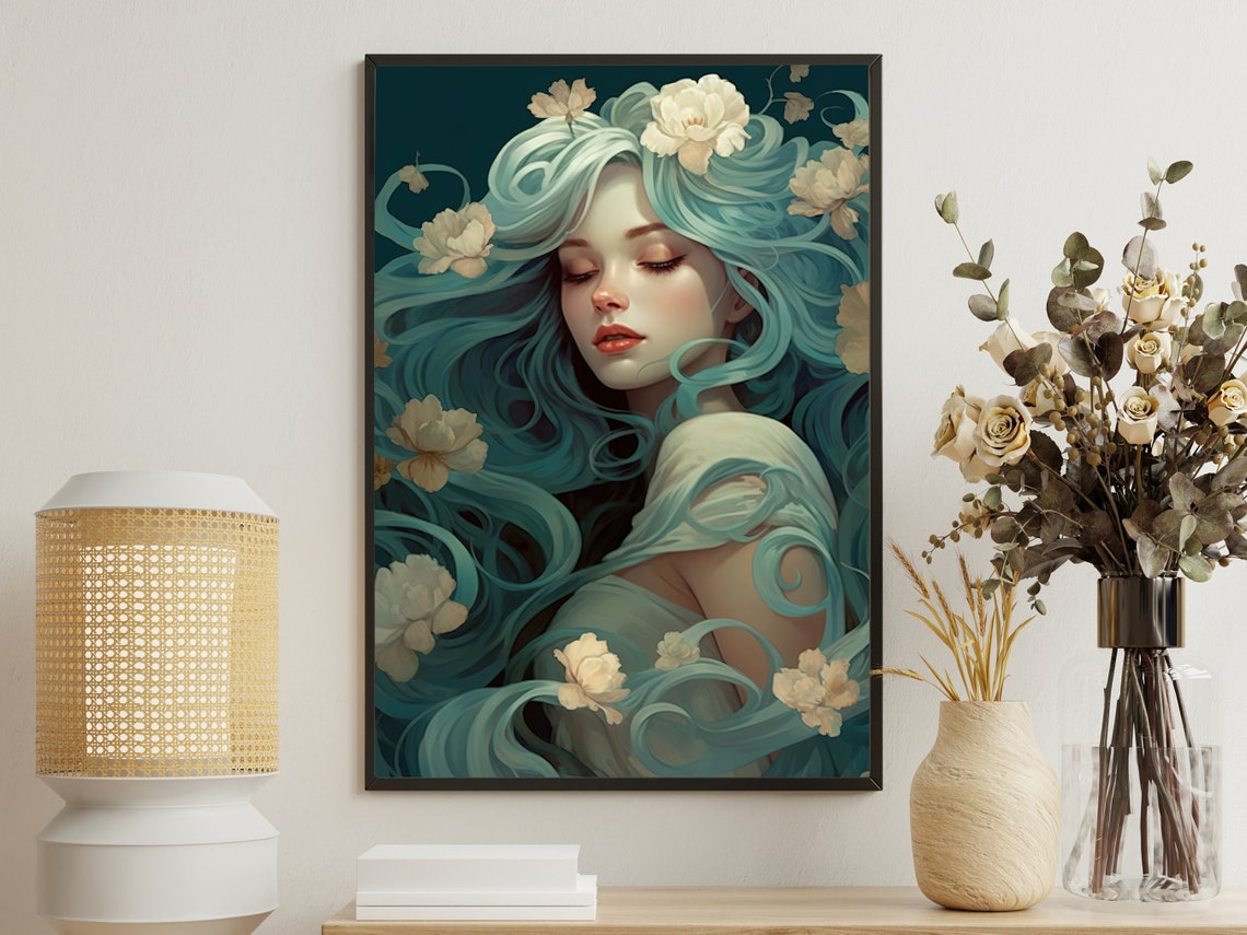Floral Woman Painting Woman Art Print Beauty Print Woman Poster Print Flowers Art Print Flowers Painting
