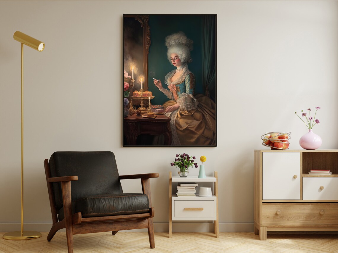 Rococo Lady Vanity Candles Blue Silk Gown Classic Era Portrait Art Poster - Image 2