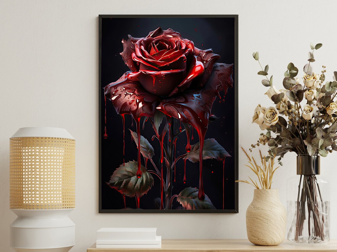 Vintage Dark Roses Still Life Art Print, Gothic Dark Academia