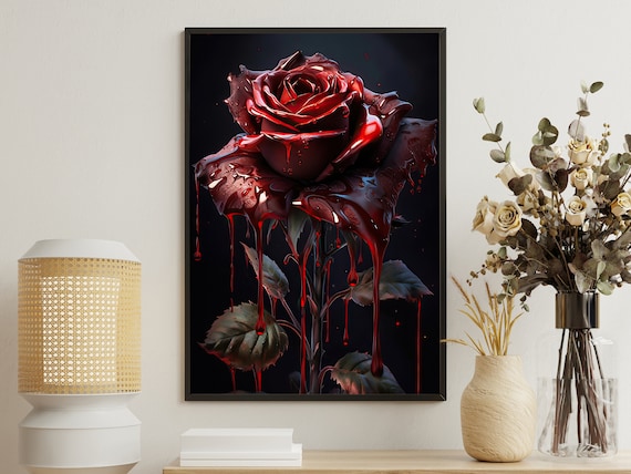 Vintage Dark Roses Still Life Art Print, Gothic Dark Academia