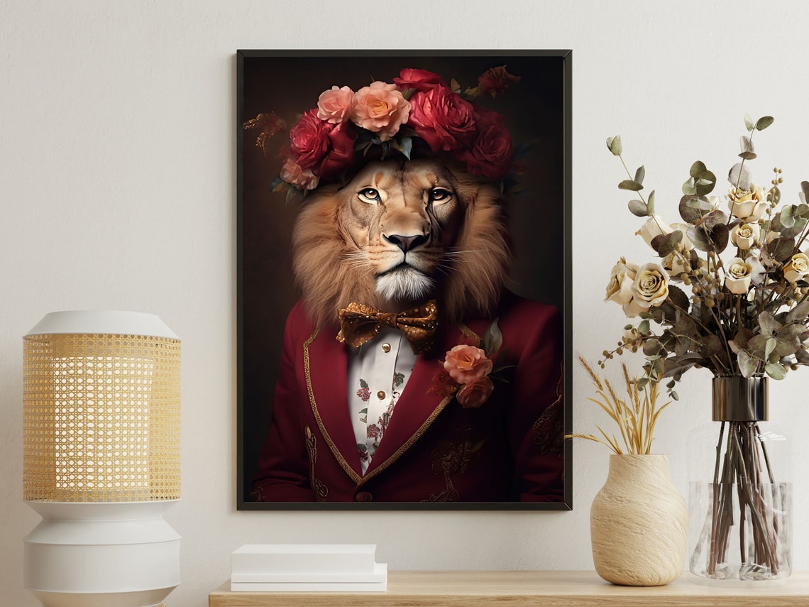 Vintage Victorian Lion Painting Renaissance Lion Art Print Lion Print Gothic Art Print Animal Poster Print Wild Animal Painting