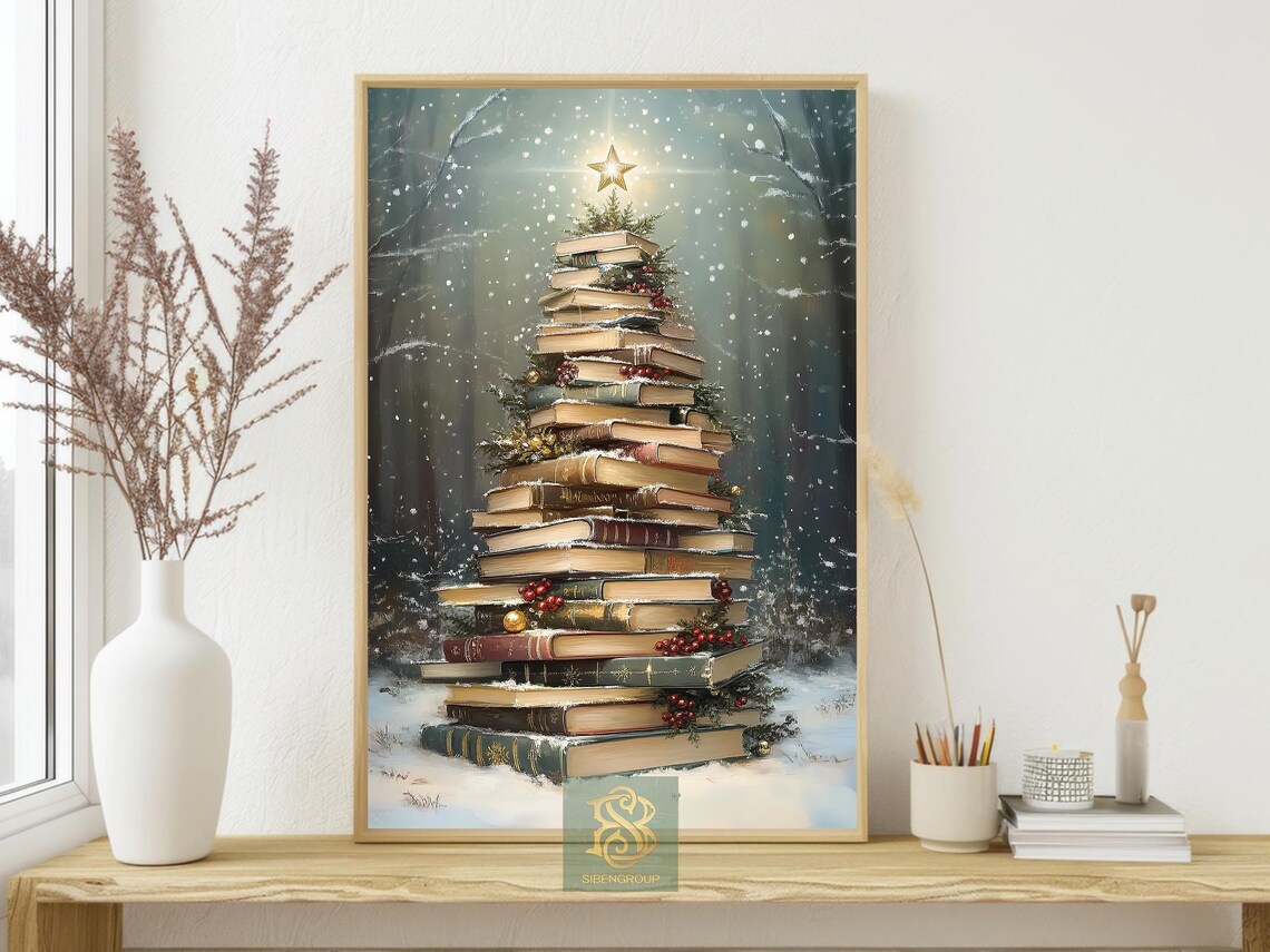Vintage Christmas Book Tree Art Print, Winter Decor - Image 4