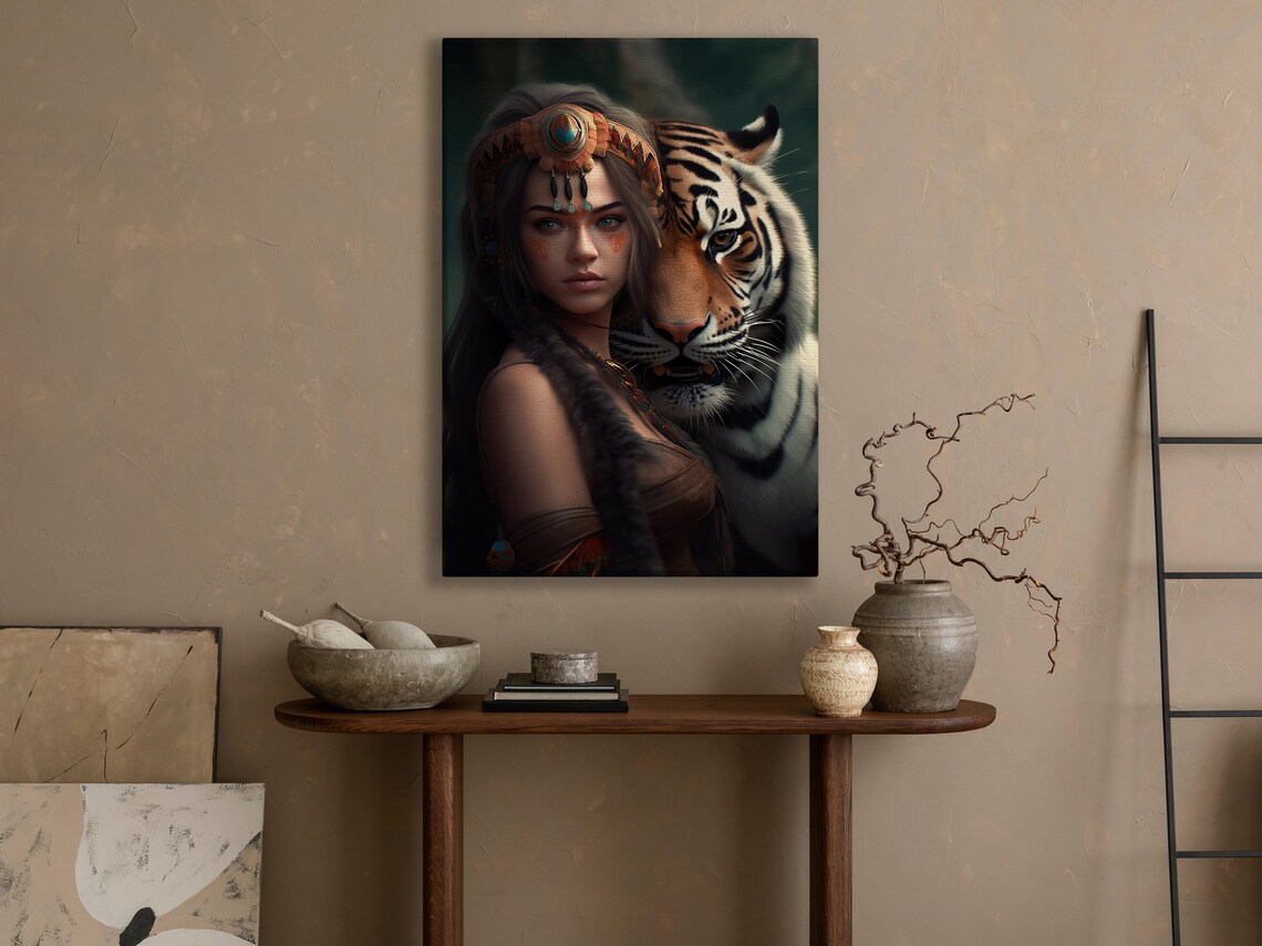 Fierce Tribal Warrior Woman With Majestic Tiger Companion Poster - Image 4