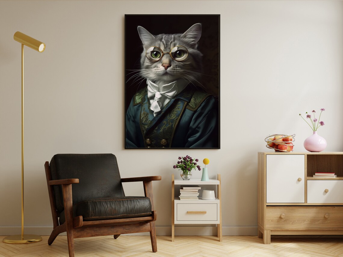 Vintage Gothic Cat Portrait, Dark Cat Art Print - Image 2