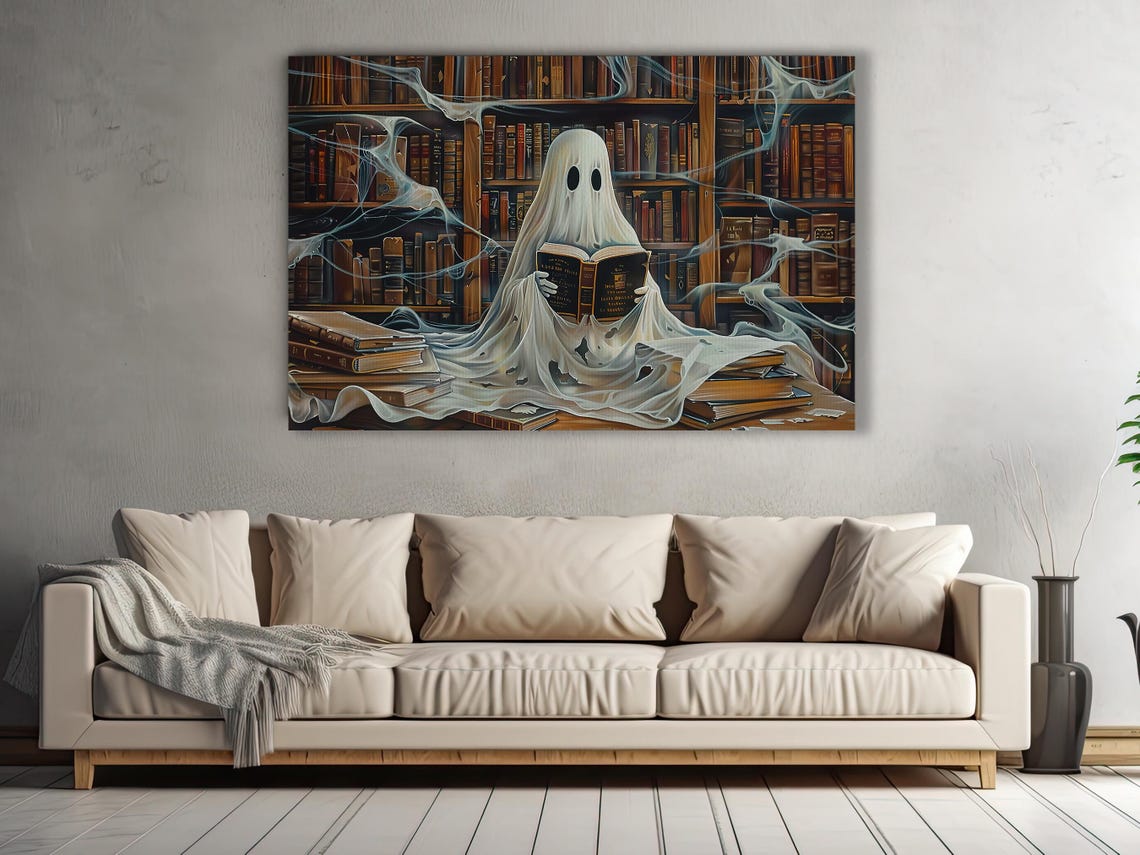 Ghost Reading Books in Haunted Library Oil Painting Halloween Poster - Image 3