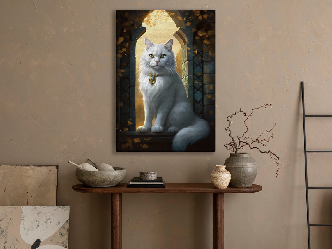 Royal White Longhair Cat With Jeweled Collar In Golden Archway Animal Poster - Image 4