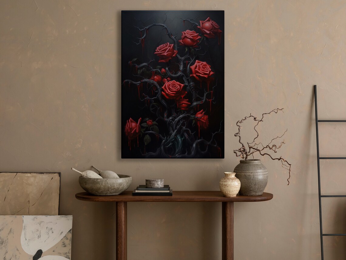Dark Roses Still Life Art Print, Gothic Dark Academia - Image 4