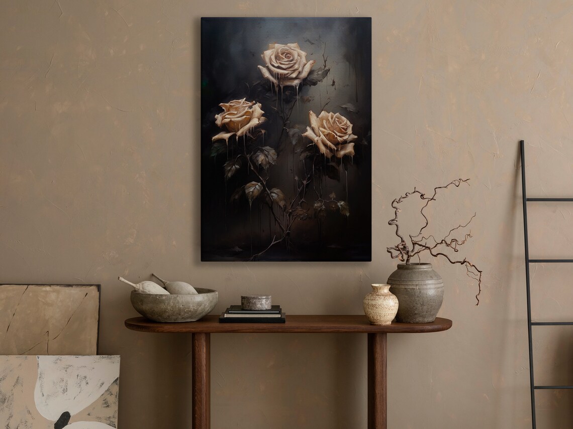 Dark Roses Still Life Painting, Gothic Art Print - Image 3