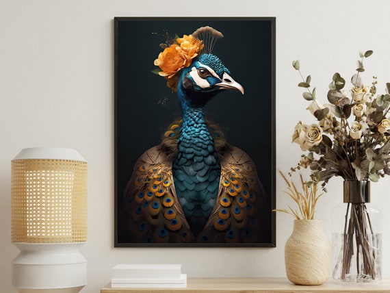 Victorian Lady Peacock Painting Peacock Art Print Peacock Print Gothic Art Print Peacock Poster Print Animal Wall Decor