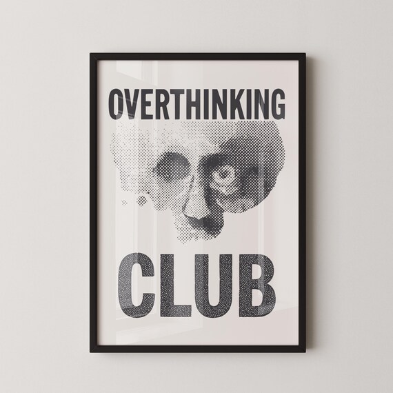 Overthinking Club Halftone Skull Illusion Dark Humor Vintage Print