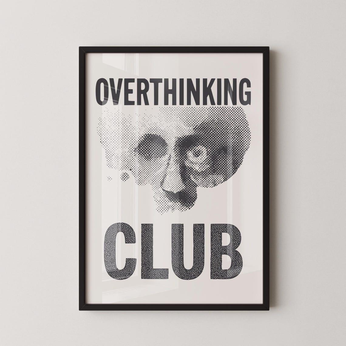 Overthinking Club Halftone Skull Illusion Dark Humor Vintage Print