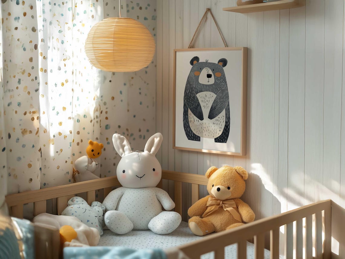 Standing Gray Bear With Cream Belly Minimalist Nursery Poster - Image 5