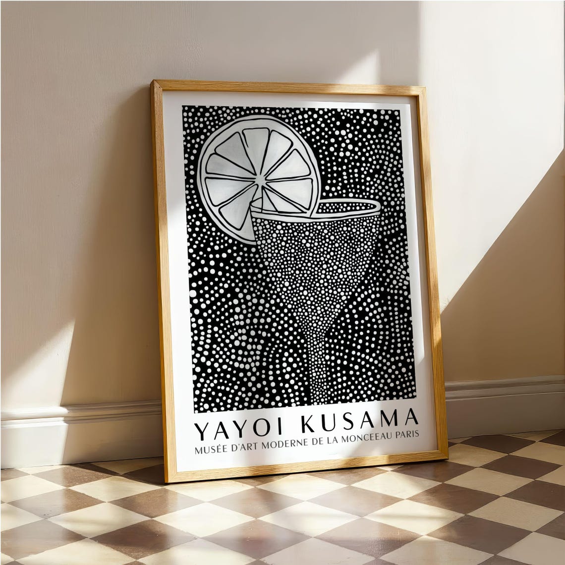 Black And White Dotted Cocktail Glass With Citrus Slice Poster