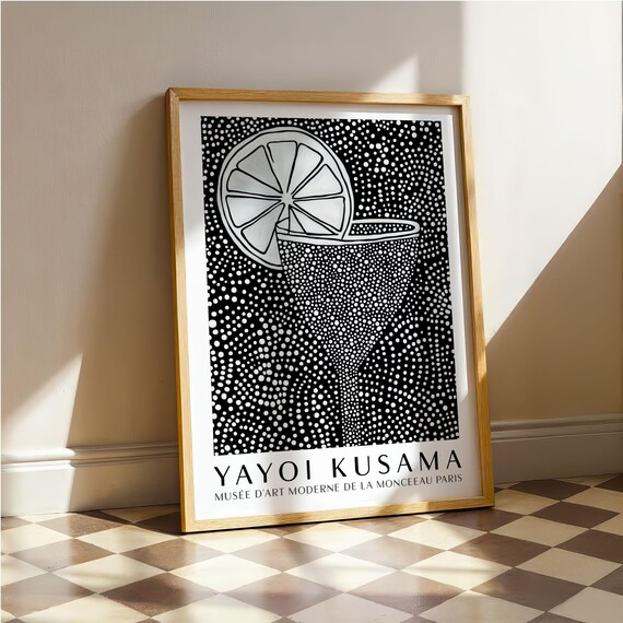 Black And White Dotted Cocktail Glass With Citrus Slice Poster