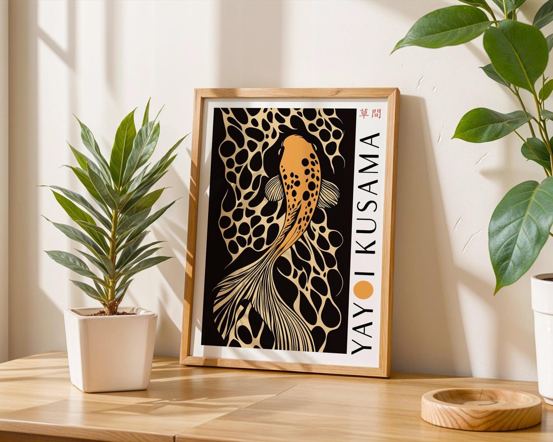 Vivid Orange Koi Fish With Spotted Tail Kusama Inspired Poster - Image 6
