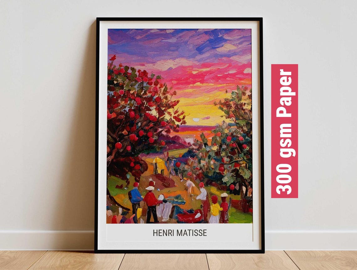 Colorful Matisse Style Sunset Orchard Harvest Scene Art Poster