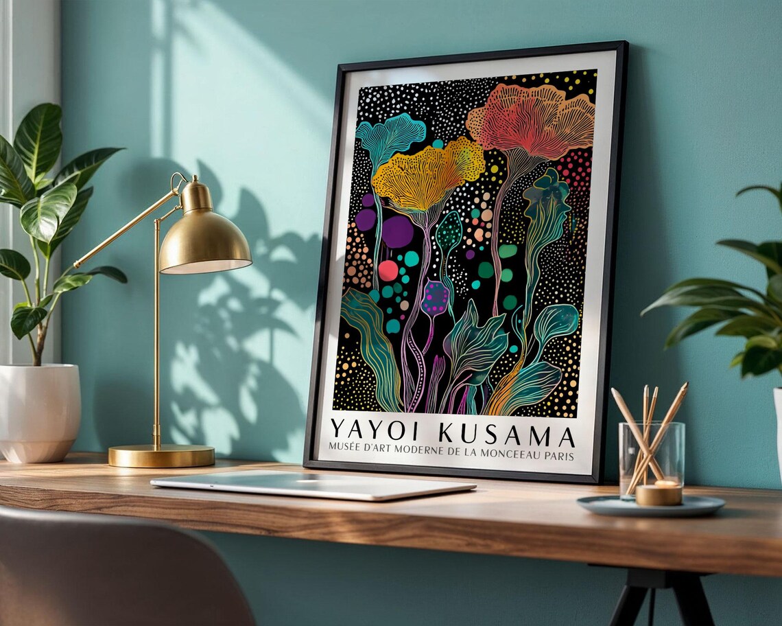 Yayoi Kusama Colorful Coral Bloom Dotted Night Museum Poster - Image 4