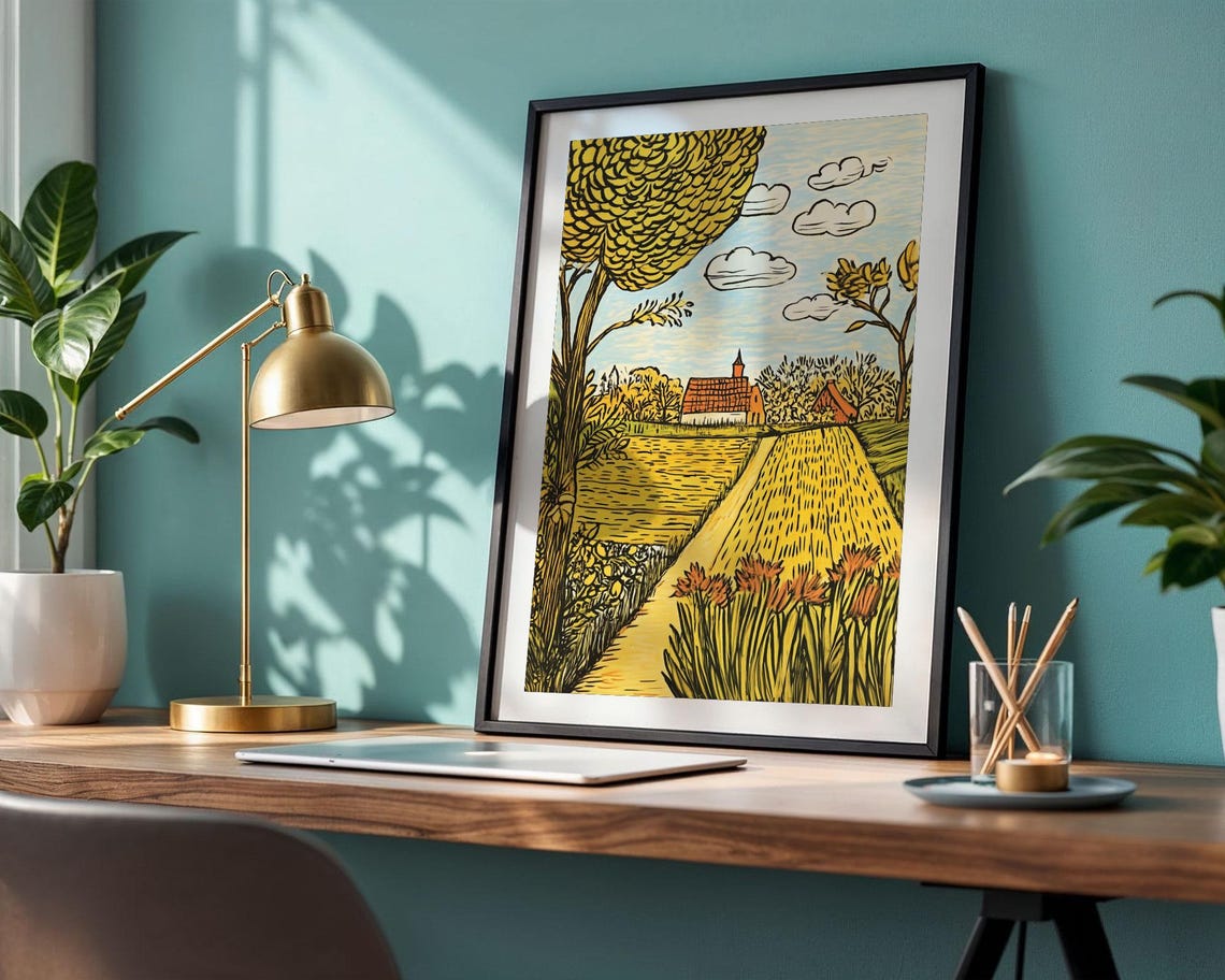 Van Gogh Style Farmhouse Path Through Golden Countryside Poster - Image 4