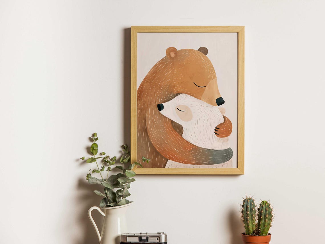 Big Brown Bear Hugging White Polar Bear Sweet Nursery Poster - Image 5