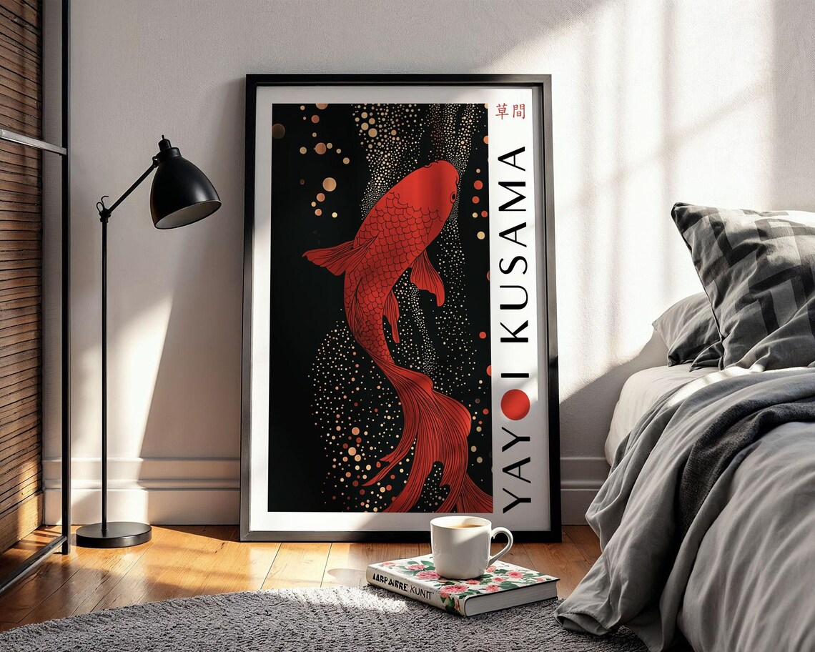 Yayoi Kusama Red Koi Fish Swimming in a Dotted Night Art Poster - Image 2