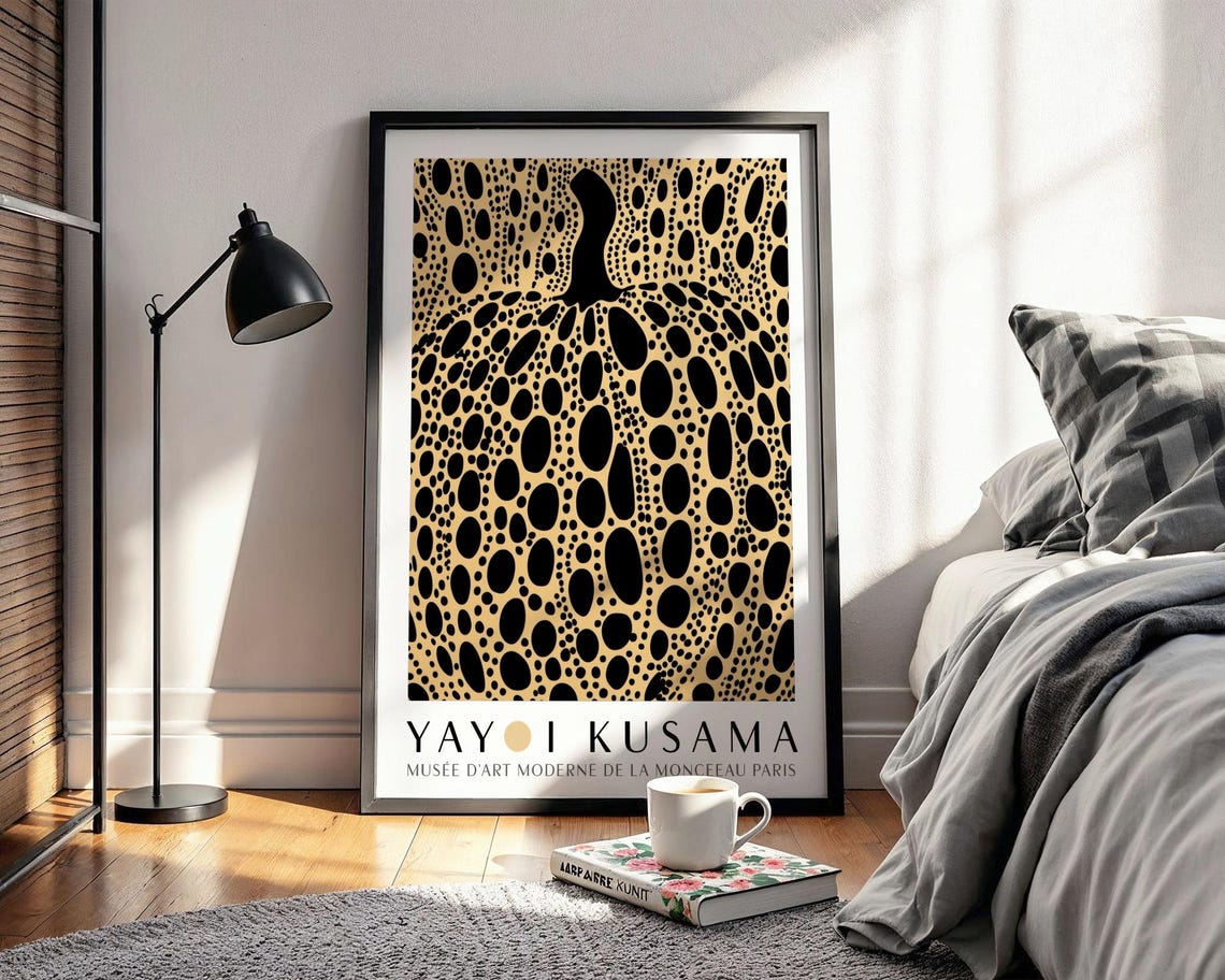 Kusama Dotted Pumpkin In Beige And Black Museum Style Poster - Image 2