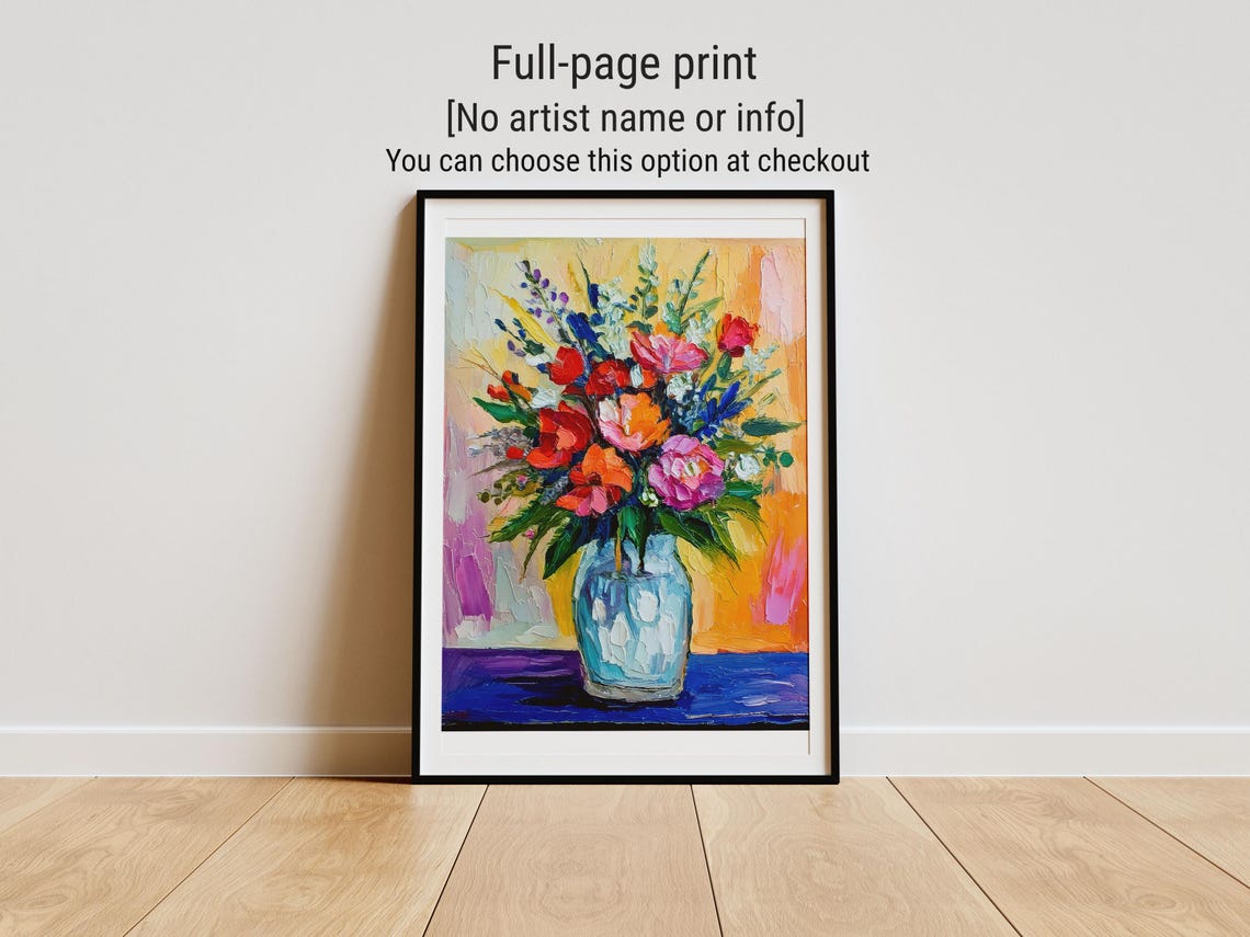 Matisse Style Impasto Flower Bouquet in Blue Glass Jar Poster - Image 3