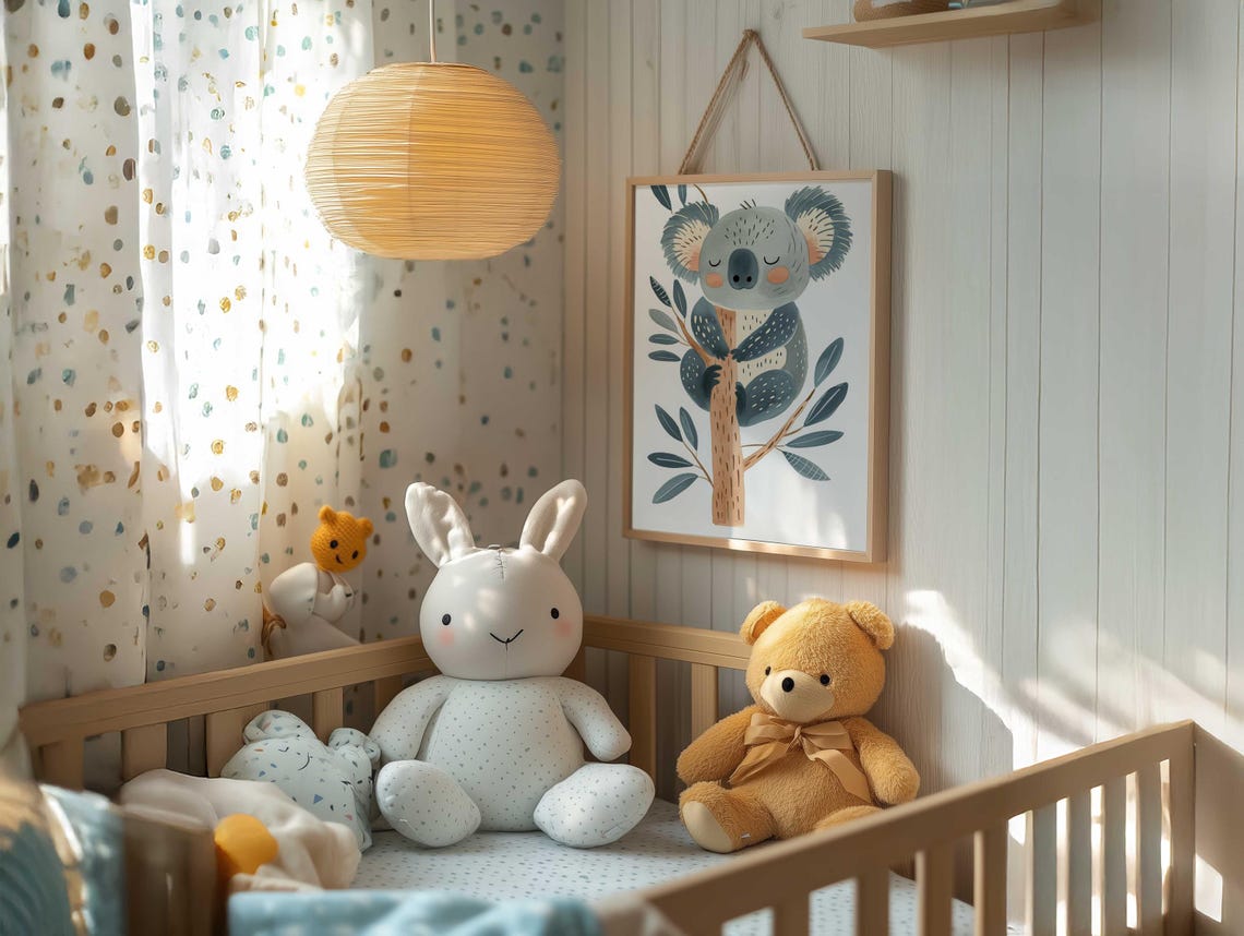 Sweet Sleeping Koala on Branch Soft Watercolor Nursery Wall Art - Image 5