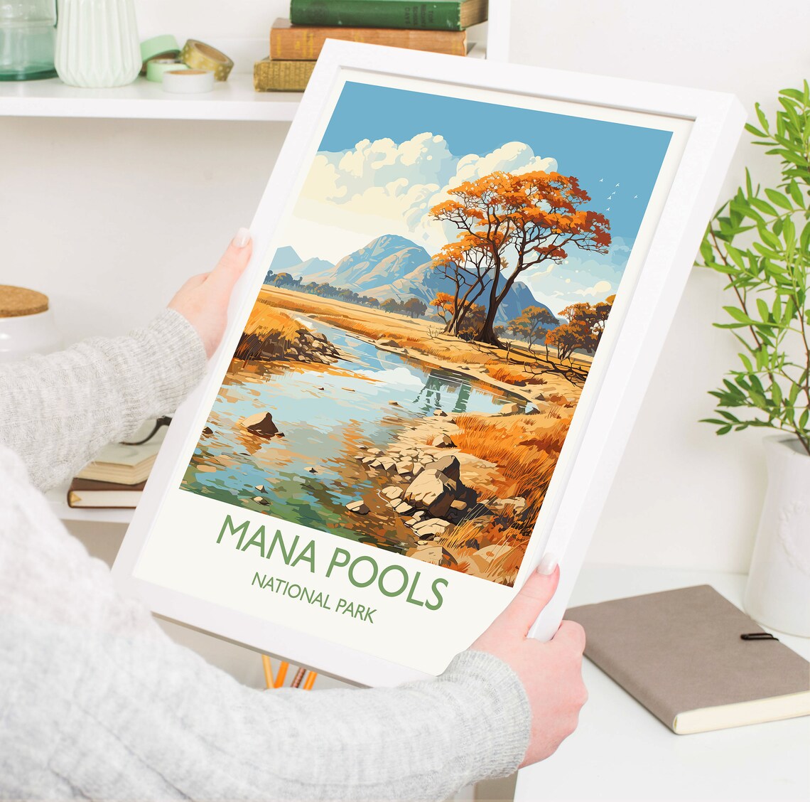 Wild Mana Pools National Park Daytime River Mountain Scene Poster - Image 5