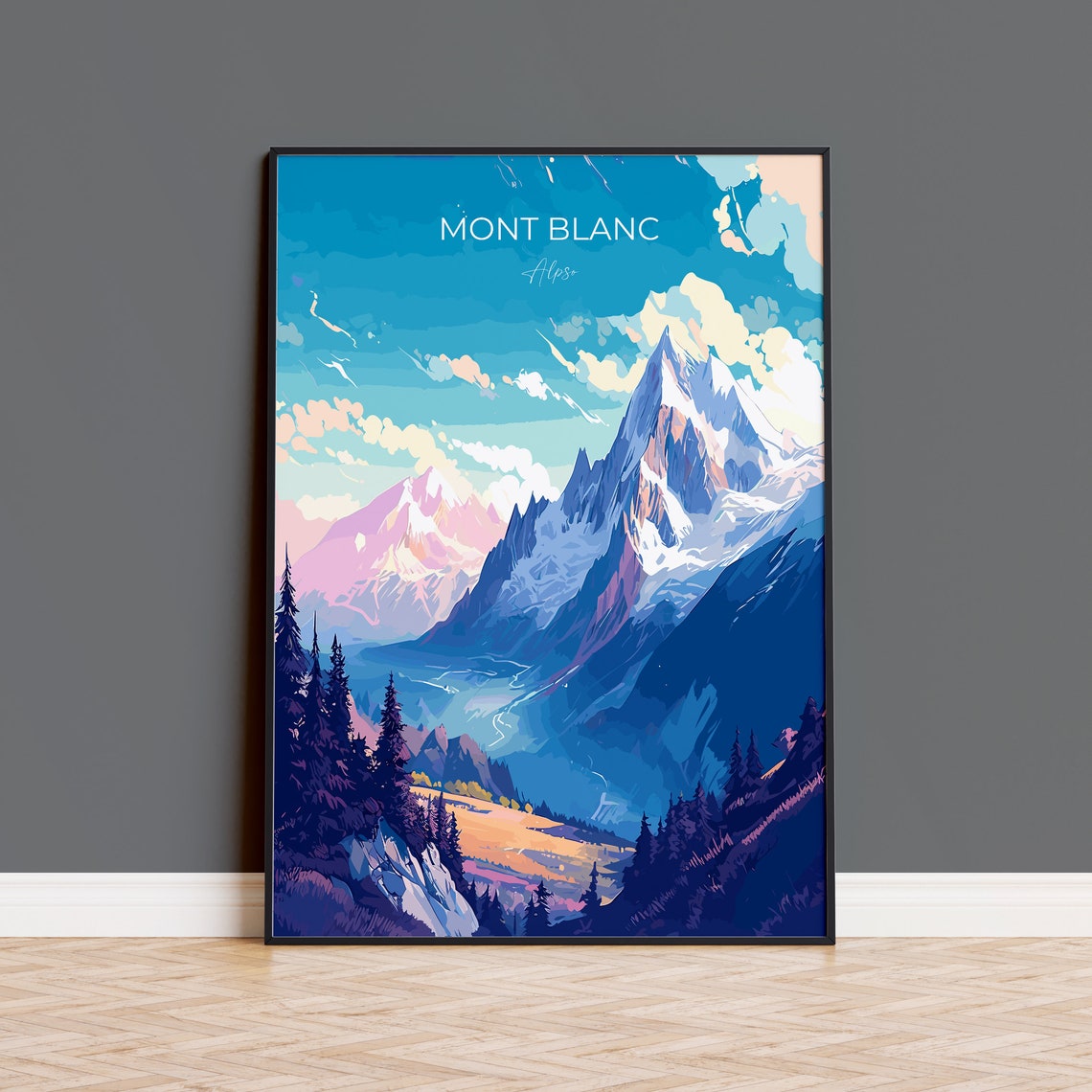 Mont Blanc Alps Snow Capped Peaks Alpine Scene Travel Poster