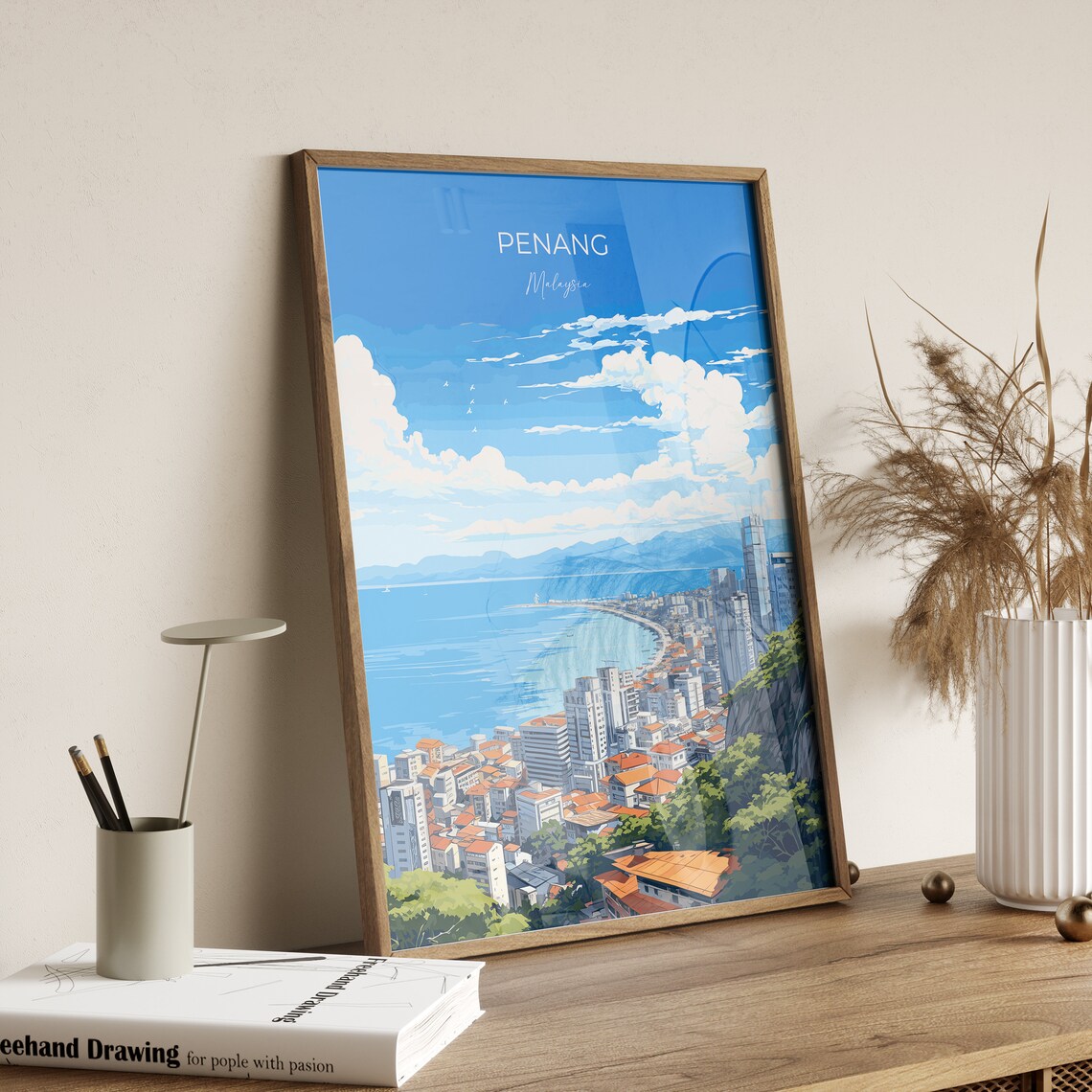 Penang Malaysia Coastal City Skyline Bay View Tropical Travel Poster - Image 2
