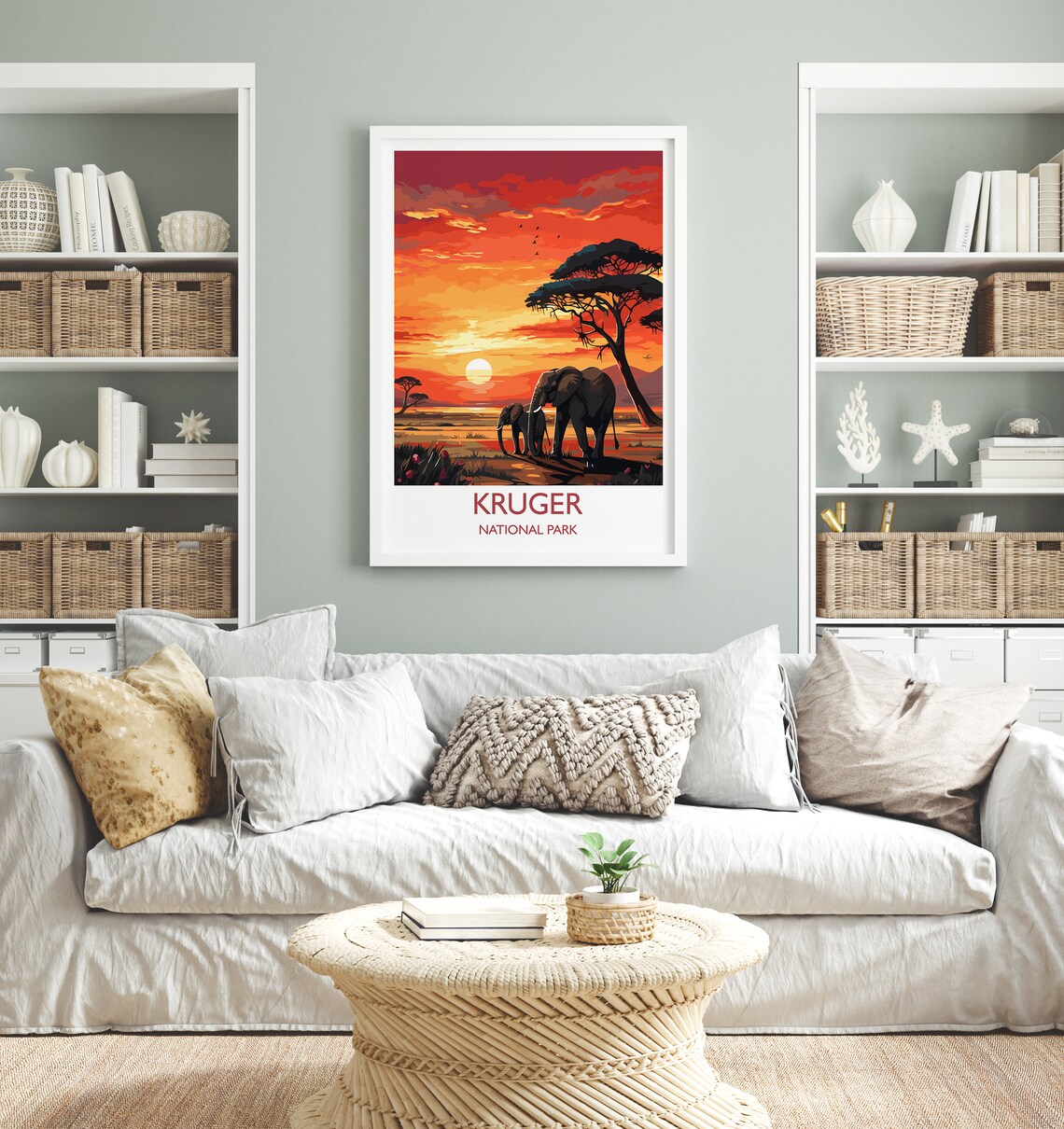 Kruger National Park Elephants At Sunset Acacia Tree Safari Poster - Image 4