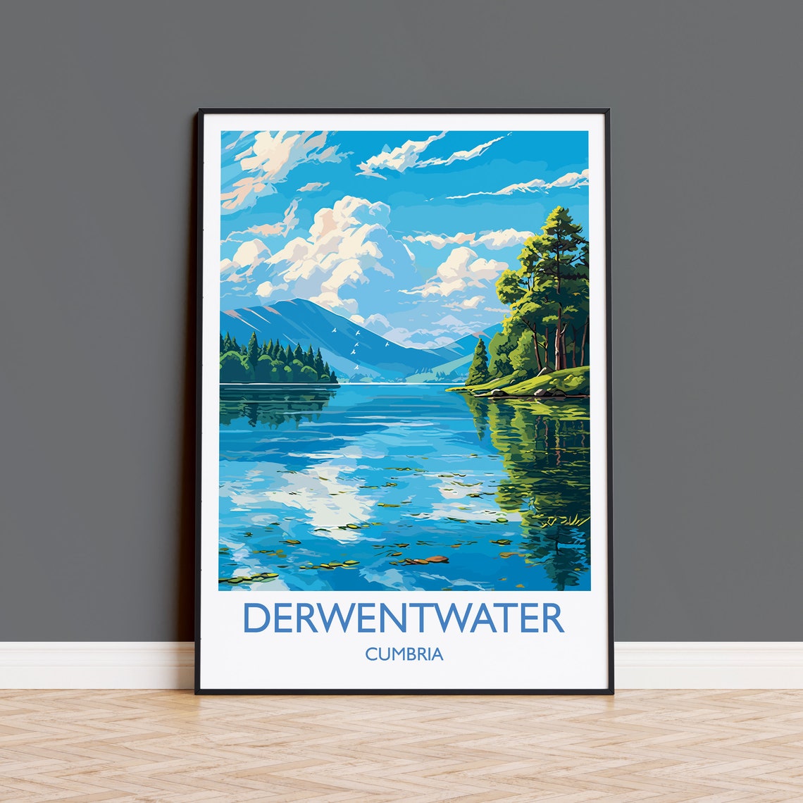 Derwentwater Cumbria Mirror Lake Forested Island Scenic Poster
