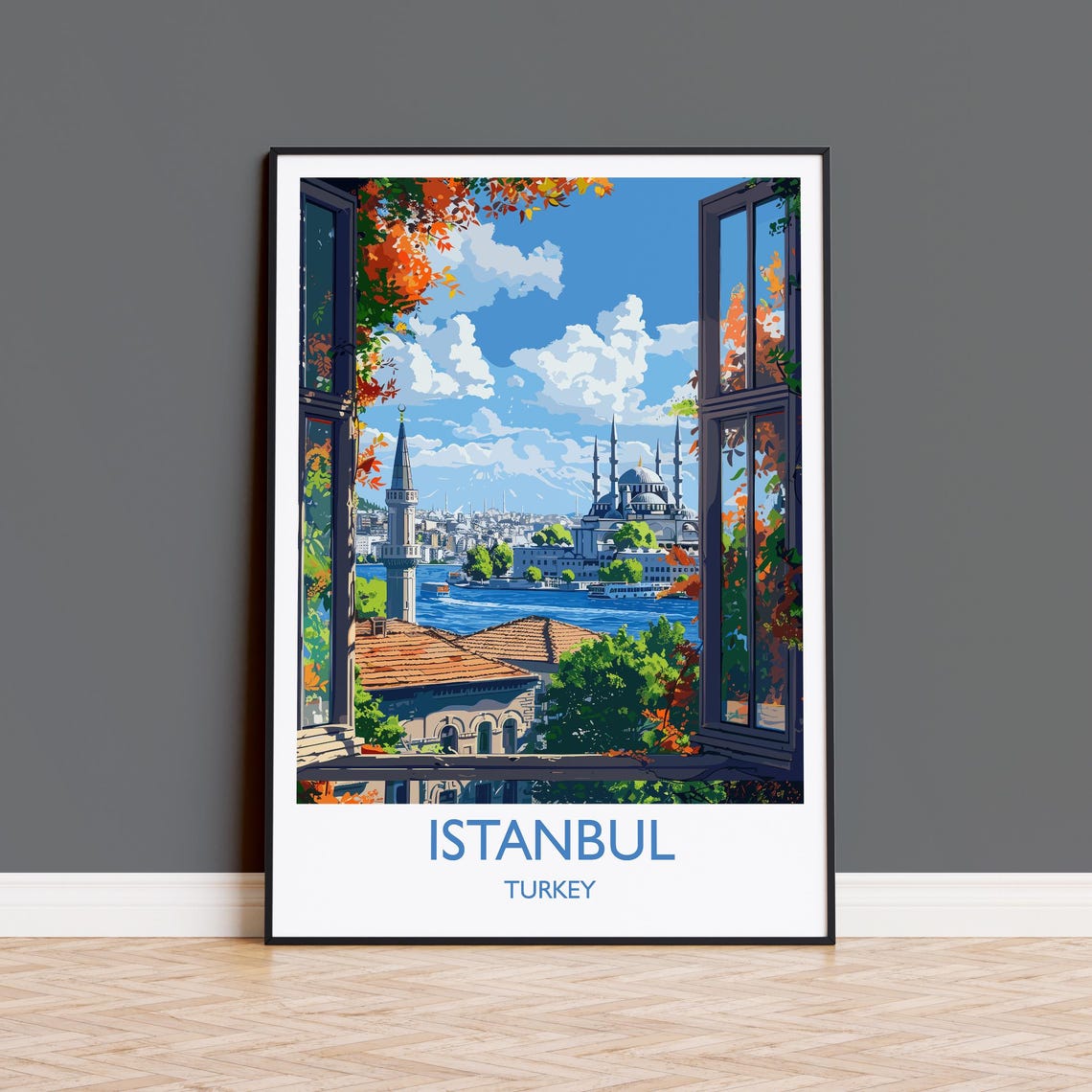 Istanbul Turkey Open Window View Across the Blue Bosphorus Poster