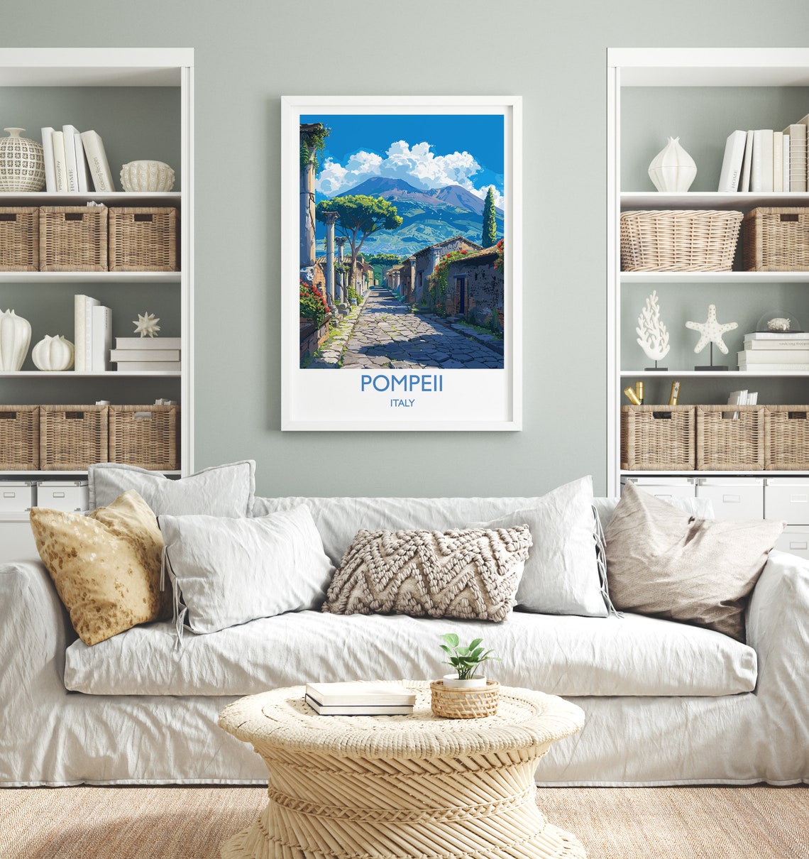 Pompeii Italy Cobblestone Street Columns Mount Vesuvius Travel Poster - Image 2