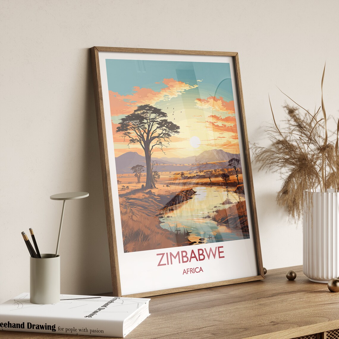 Zimbabwe Travel Poster, Sunset Africa Wall Art - Image 2