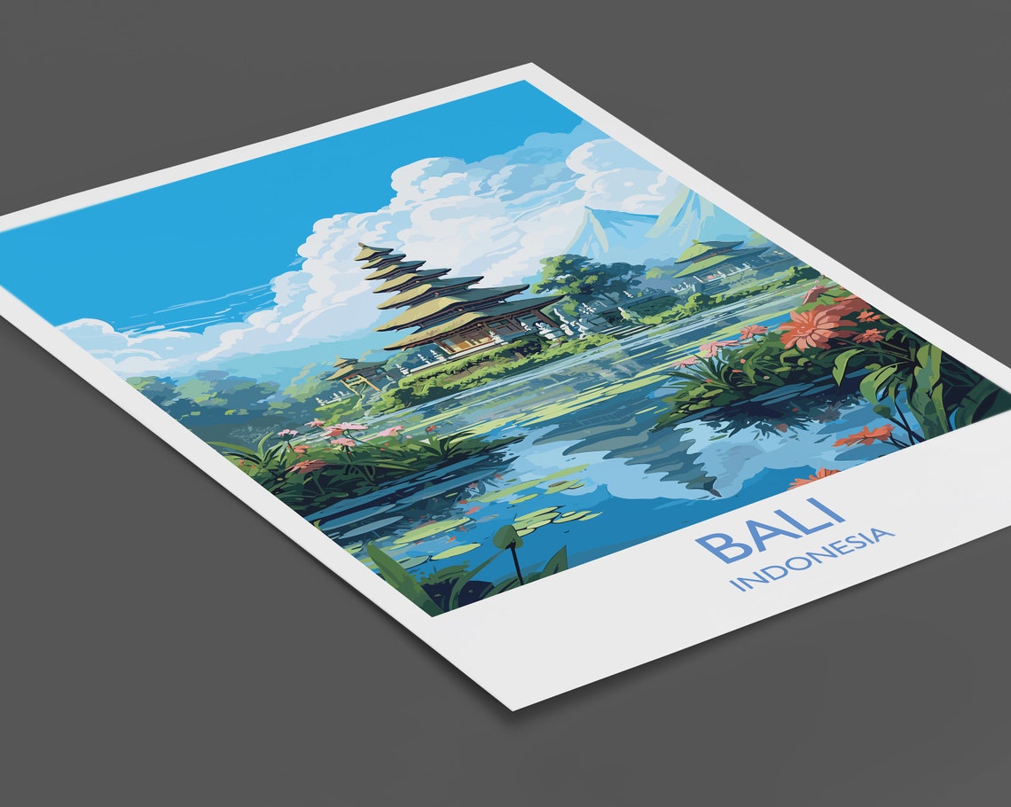 Bali Temple Lake Reflection Indonesia Tropical Garden Poster - Image 2