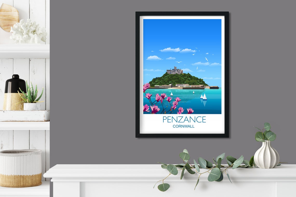 Penzance Travel Print Travel Poster Of Penzance Cornwall Uk Travel Poster Penzance Print - Image 3