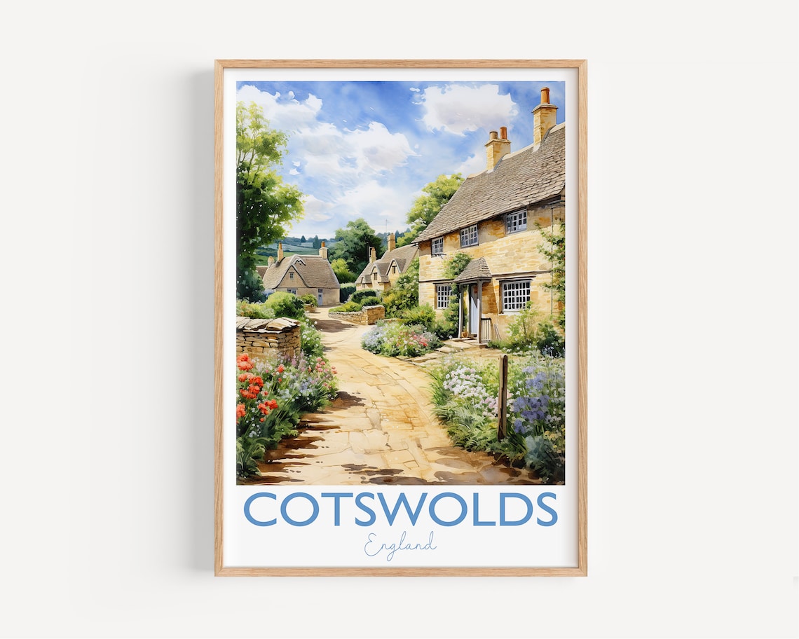 Cotswolds Watercolour Travel Poster, England