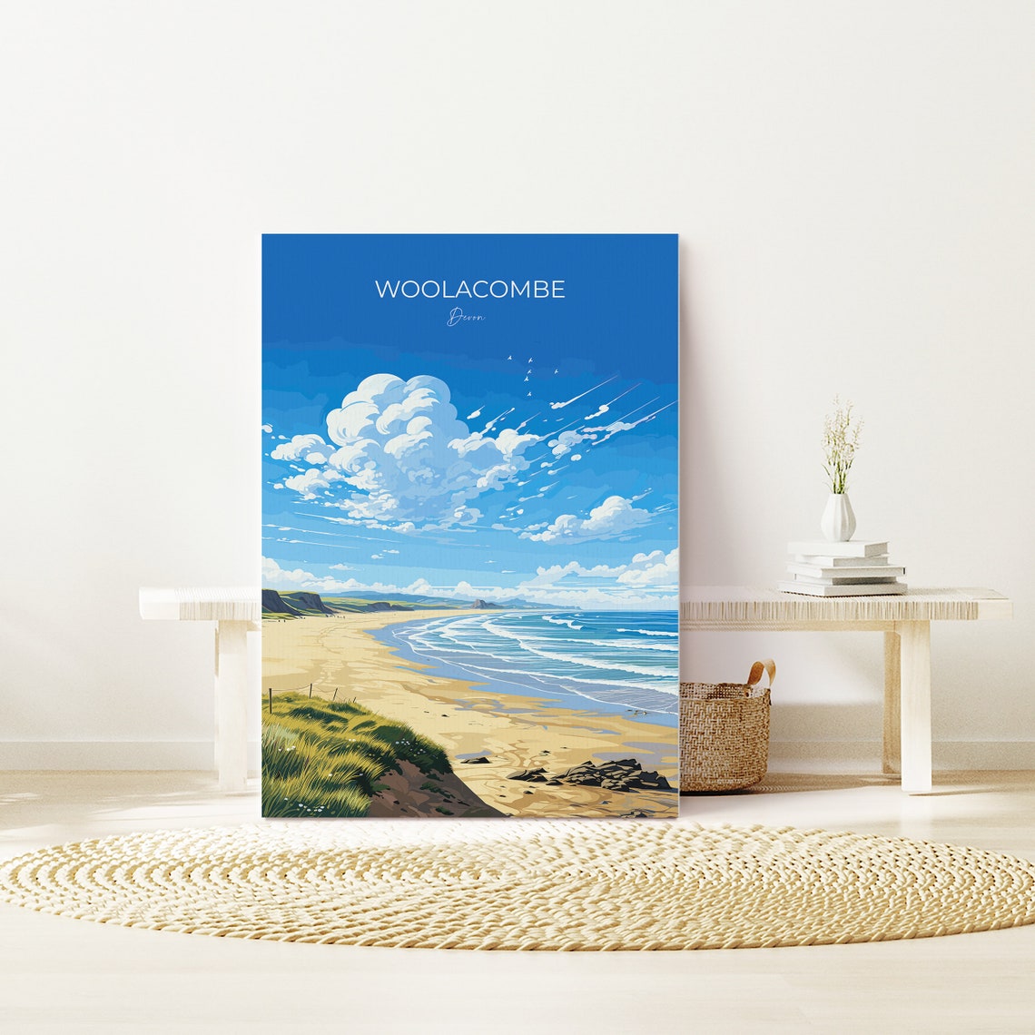 Woolacombe Devon Beach Surf Dunes Bright Summer Sky Travel Poster - Image 2