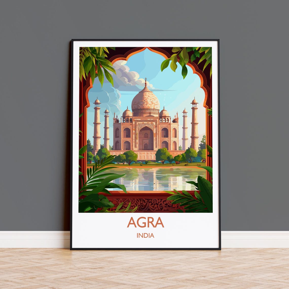 Agra Taj Mahal Marble Mughal Arch With Bottom Caption Band Poster