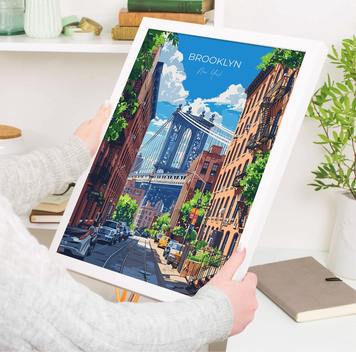 Manhattan Bridge Dumbo Street Brownstones Brooklyn Travel Poster - Image 3